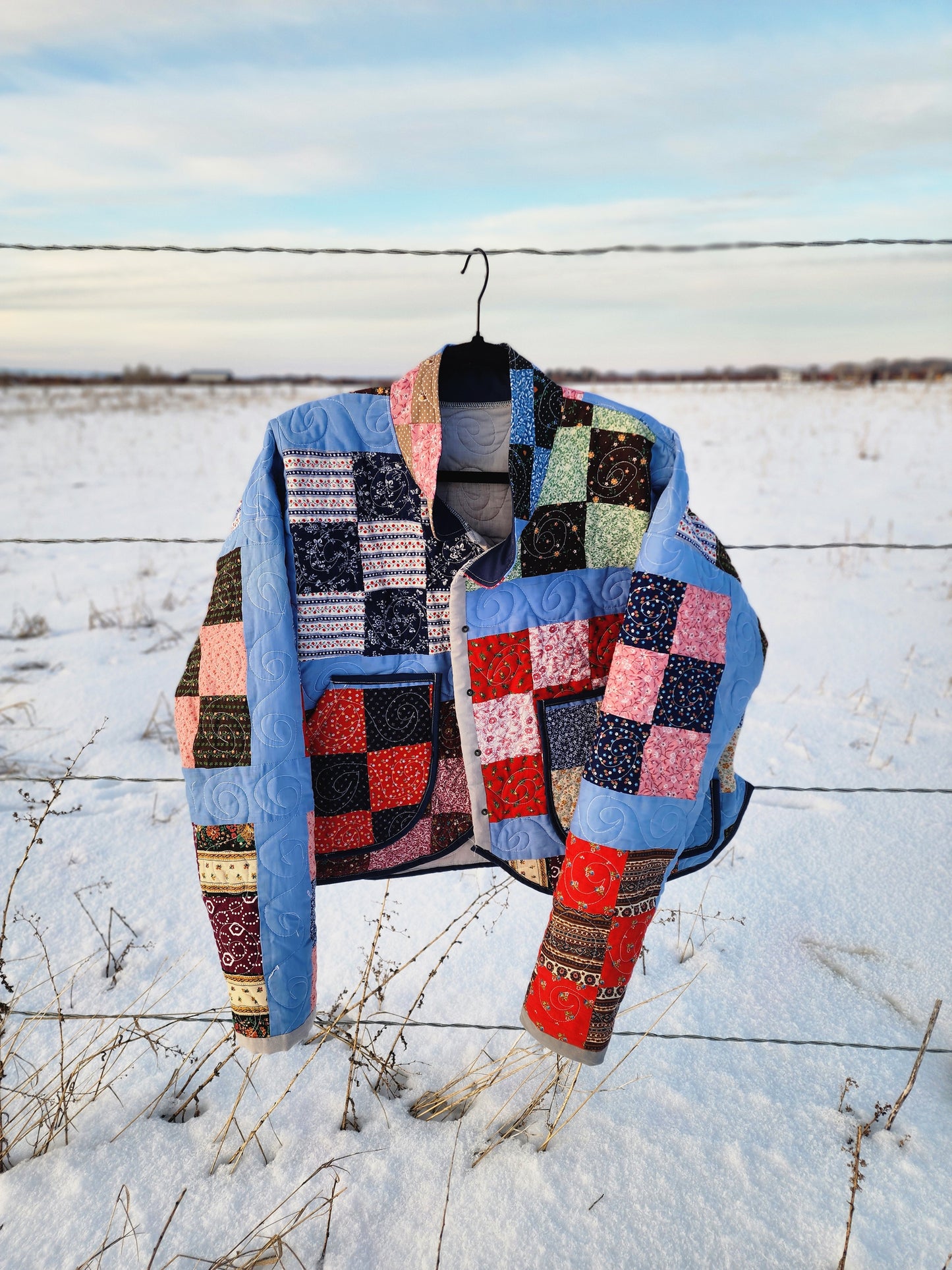 Quilted Jacket ~ Light Blue Patchwork