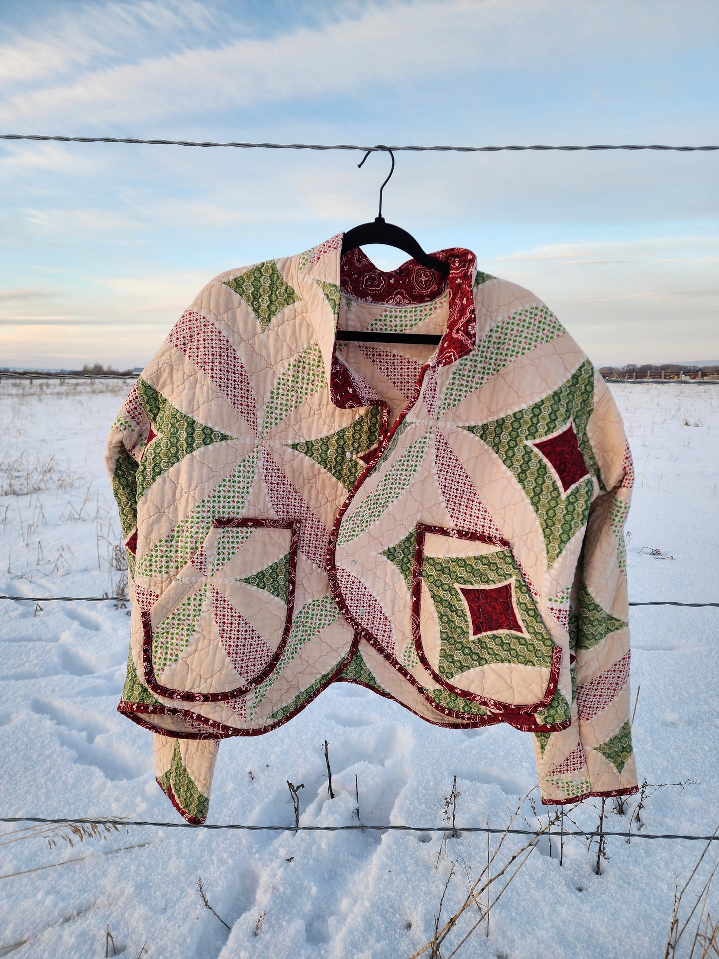 Quilted Jacket ~ Light Pink + Green Diamonds